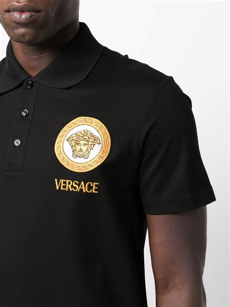 versace jeans polo shirt in black with embroidered logo|Versace polo shirt medusa.